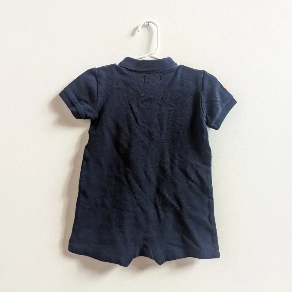 Ralph Lauren Romper Baby Boys Sz 12m Navy Polo Preppy Shortalls